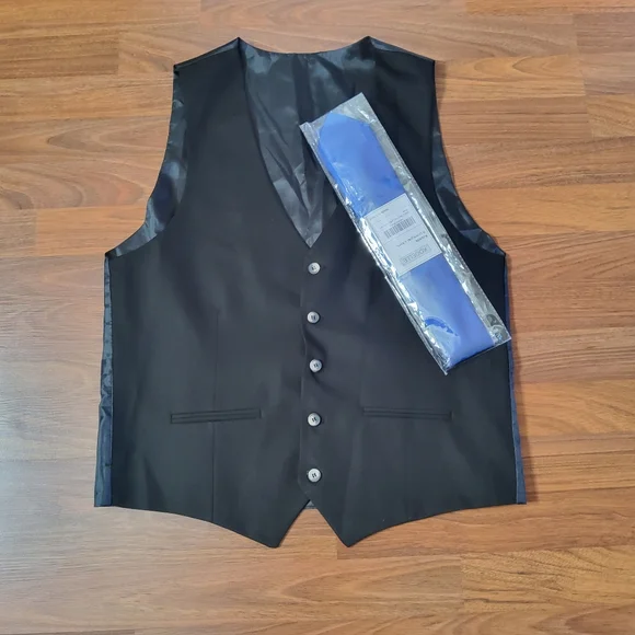 Marco Milano Men’s Slim Fit Wool Suit 4pcs Set Black White Size 40S New